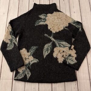 Vince Brushed Floral Alpaca-Wool-Blend Funnel Neck Sweater Size XXS Women's Cozy